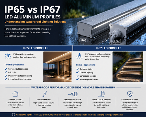 أحدث مدونات الشركة حول ملفات تعريف LED الألومنيوم IP65 مقابل IP67: فهم حلول الإضاءة المقاومة للماء