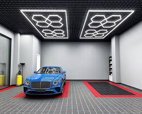 سعر جيد 512W LED Light Hexagon Modular Ceiling Lighting System for Garage Gym Workshop Office Connectable Honeycomb LED Hex Light Panels نظام إضاءة السقف للسيارات الانترنت