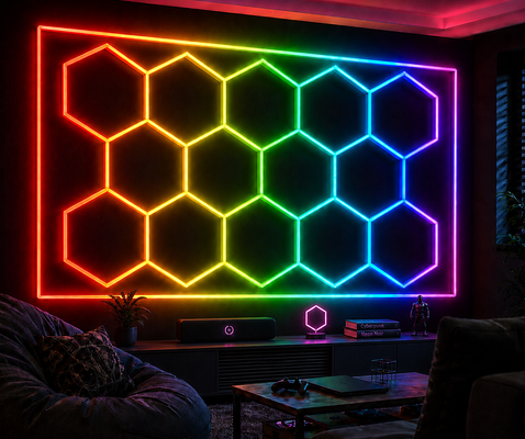 سعر جيد إضاءة LED سداسية 14 سداسي RGB بتحكم عن بعد ضوء سقف على شكل خلية نحل 24 فولت IP20 إضاءة مثالية لصالة الألعاب الرياضية، الصالون، المرآب، البار، الأجواء الانترنت