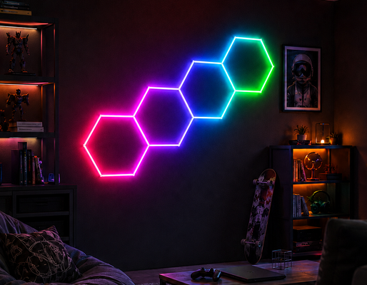 سعر جيد ألواح إضاءة سداسية LED RGB معيارية على شكل خلية نحل، مثالية للإضاءة والديكور في المرآب، الصالة الرياضية، ورشة العمل، وسقف المكتب الانترنت