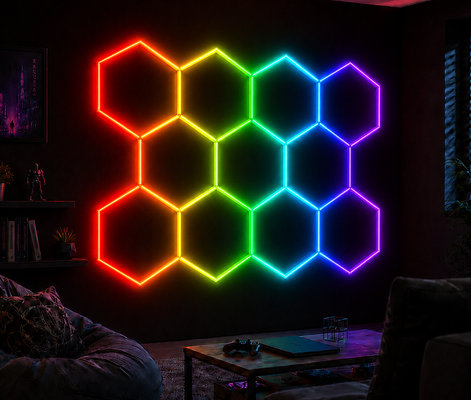 RGB LED الضوء السادس الأطراف لوحات الحلي المنسق المناسبة للورشة الرياضية المرآب وحلول الإضاءة الأنيقة للمكاتب