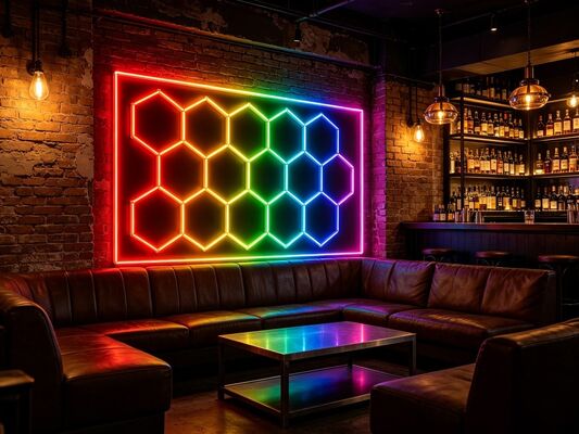 2026 New 15Hexagon RGB Remote Control Honeycomb LED Ceiling Light 24V IP20 for Gym Salon Garage Bar Atmosphere Light CE Ready