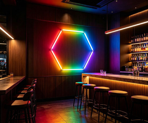 RGB LED Hexagon Light Modular Ceiling Lighting System for Garage Gym Workshop Office Connectable Honeycomb LED Hex Light Panels