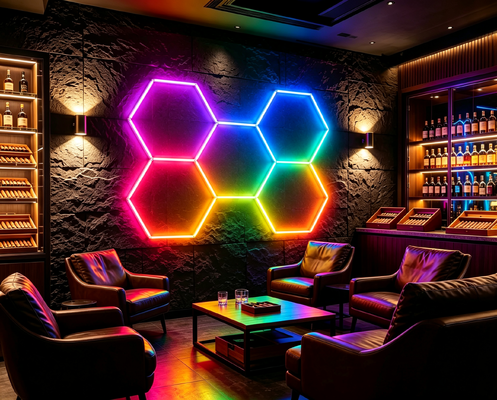 سعر جيد أجهزة LED Hexagonal Light RGB Honeycomb Modular Panels للعملات التجارية في المرآب وطبيقات إضاءة السقف في المكاتب متصل